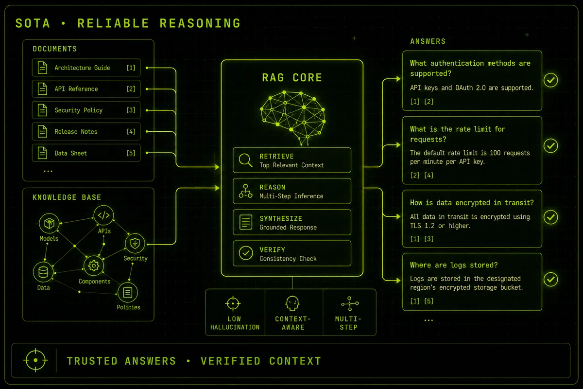文件經過檢索、推理、整合與查核，產生帶引用的答案